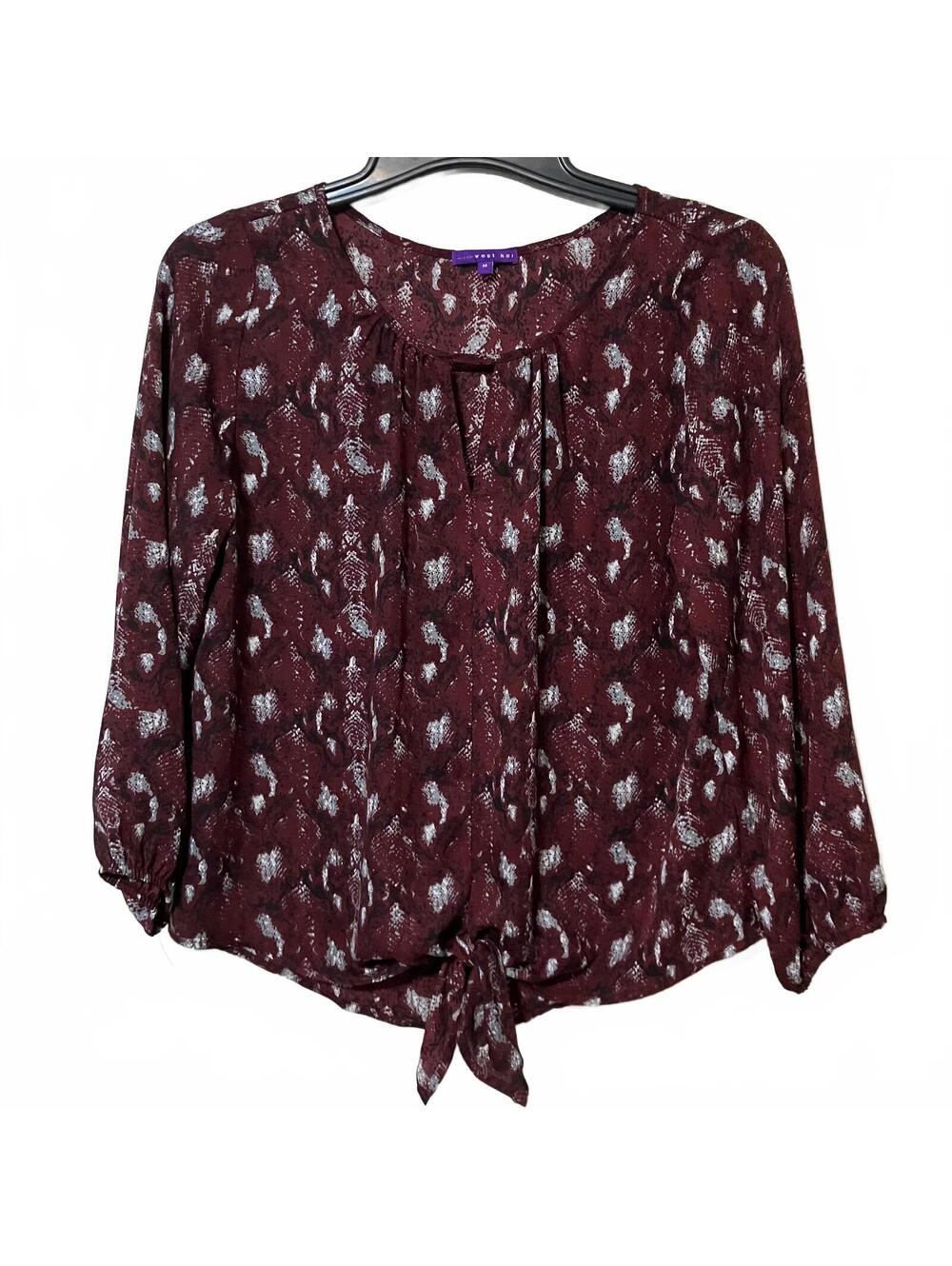 West Kei Women Burgundy Whimsigoth Abstract Lightweight Boho-Chic Blouse Medium